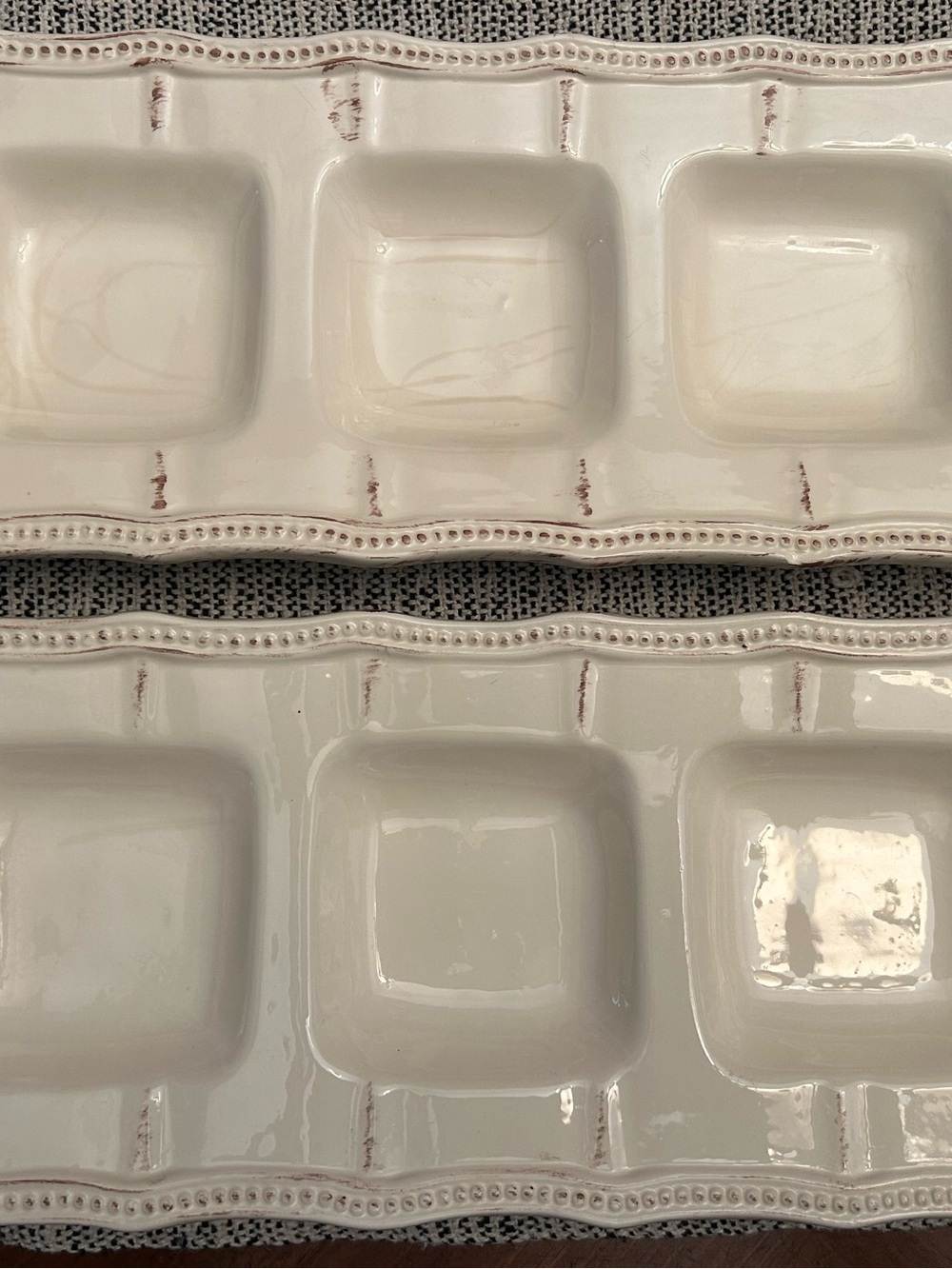 White Ceramic Divided Serving Tray – Elegant Beaded Edge